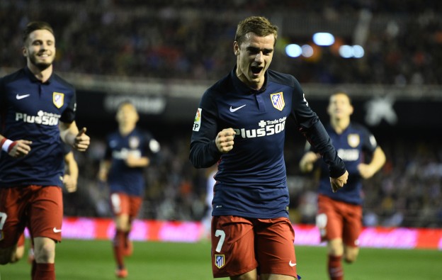 Griezmann celebrates the first goal against Valencia