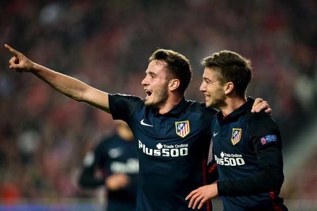 The two goalscorers celebrate the win against Benfica